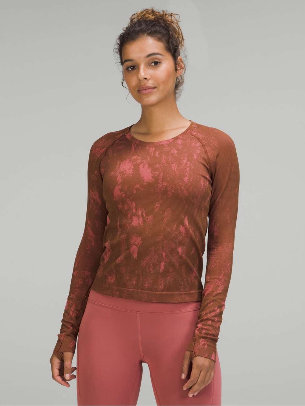 Lululemon Ribbed Long Sleeve Top in Burnt Red